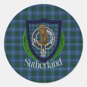 Sticker Rond Tartan et blason du clan écossais Sutherland