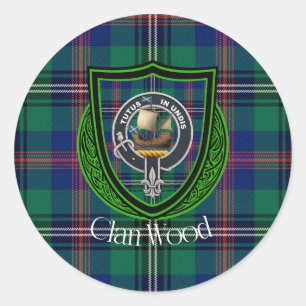 Sticker Rond Tartan et blason du clan écossais Wood