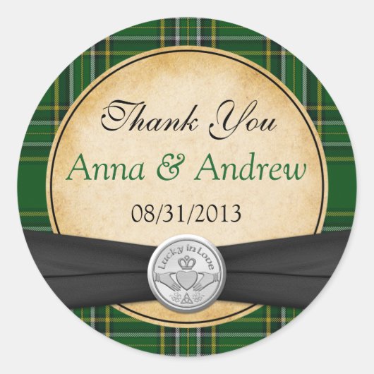 Sticker Rond Tartan irlandais Celtic Claddagh Lucky en Mariage  (Devant)