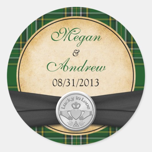 Sticker Rond Tartan irlandais Celtic Claddagh Mariage chanceux (Devant)