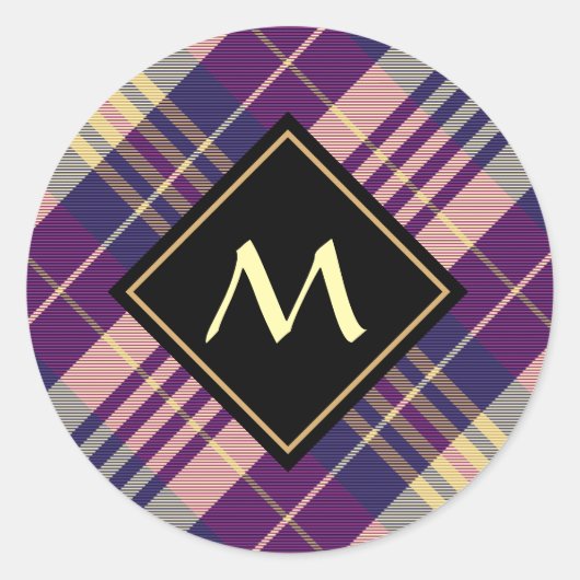 Sticker Rond Tartan mauve, or et bleu (Devant)