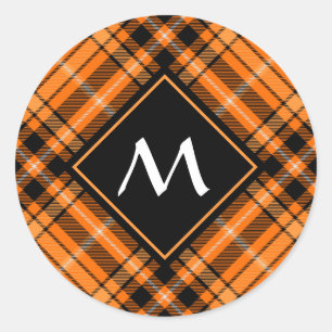 Sticker Rond Tartan orange d'Halloween