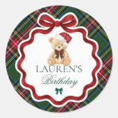 Sticker Rond Tartan Plaid Christmas Bear Birthday Envelope Seal (Devant)