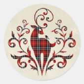 Sticker Rond Tartan Plaid Deer Sur La Conception De Flocon De N (Devant)
