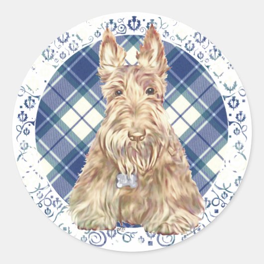 Sticker Rond Tartan Scottie Blé (Devant)