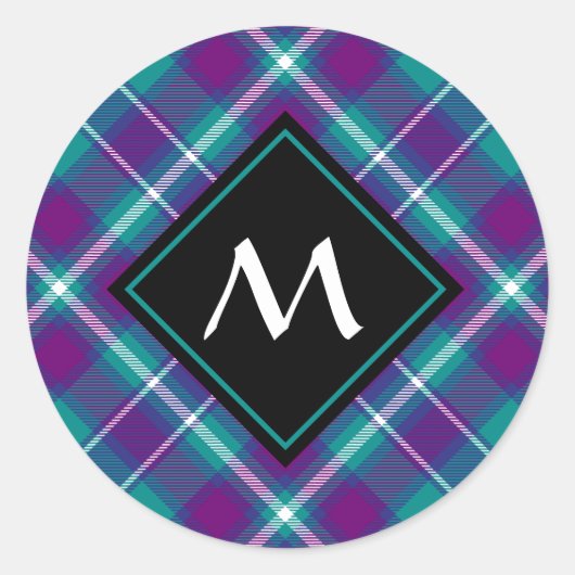 Sticker Rond Tartan vert de mer, violet et bleu (Devant)