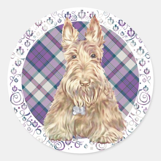 Sticker Rond Tartan Wheaten Scottie (Devant)