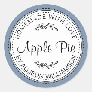 Sticker Rond Tarte à la pomme maison rustique bleu Vintage