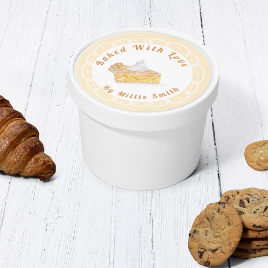 Sticker Rond Tarte À L'Aquarelle Peach Pie Cuite Avec Amour