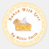 Sticker Rond Tarte À L'Aquarelle Peach Pie Cuite Avec Amour (Devant)