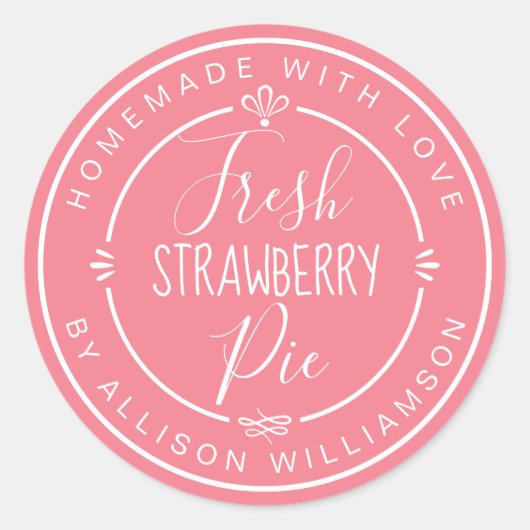 Sticker Rond Tarte aux fraises fraîches moderne rustique rose (Devant)