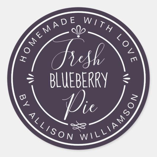 Sticker Rond Tarte aux myrtilles violette moderne rustique mais (Devant)