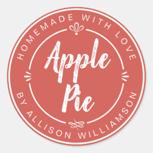 Sticker Rond Tarte aux pommes maison rustique vintage rouge