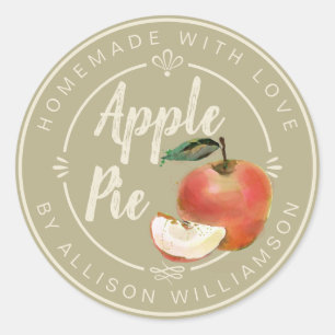 Sticker Rond Tarte aux pommes maison verte olive pâle rustique