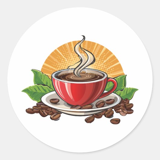 Sticker Rond Tasse à café rouge (Devant)