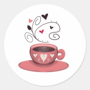 Sticker Rond tasse de café rose
