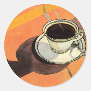 Sticker Rond Tasse de café vintage, soucoupe, cuillère, diner r