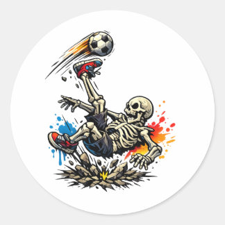 Sticker Rond Tasse de football à coup de pied de vélo squelette