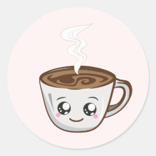 Sticker Rond Tasse de Kawaii de café, thé