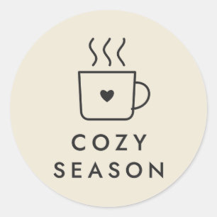 Sticker Rond Tasse fumante de la saison cosy Dessin au trait