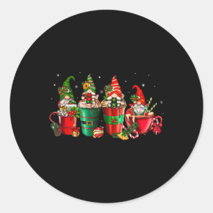 Sticker Rond Tasses de café de Noël Gnomes Latte tenue de boiss