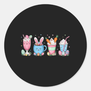 Sticker Rond Tasses de lapin de Pâques Café Latte Glacé Crème F