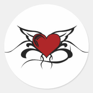 Sticker Rond Tatouage à ailes de coeur