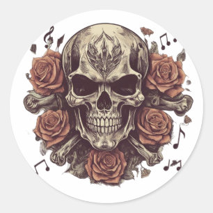 Sticker Rond tatouage à thème rock et roll avec crâne