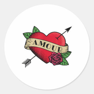 Sticker Rond Tatouage Amour Coeur _1