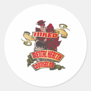 Sticker Rond Tatouage Au Crâne Enteint Et Aux Roses Rouges