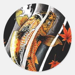Sticker Rond Tatouage chanceux de poissons de Koi d'or japonais