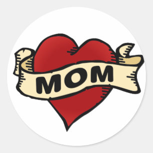 Sticker Rond Tatouage de coeur de maman