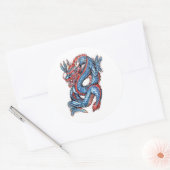 Sticker Rond Tatouage de dragon bleu oriental cool (Enveloppe)
