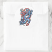 Sticker Rond Tatouage de dragon bleu oriental cool (Sac)