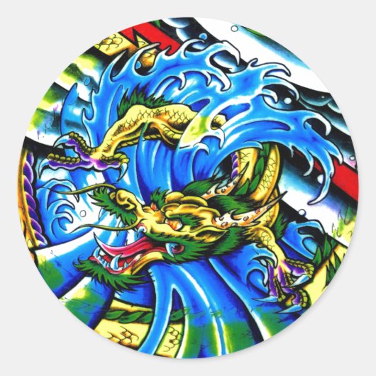 Sticker Rond tatouage de dragon oriental cool (Devant)