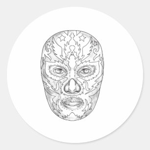Sticker Rond Tatouage de masque de Lucha Libre