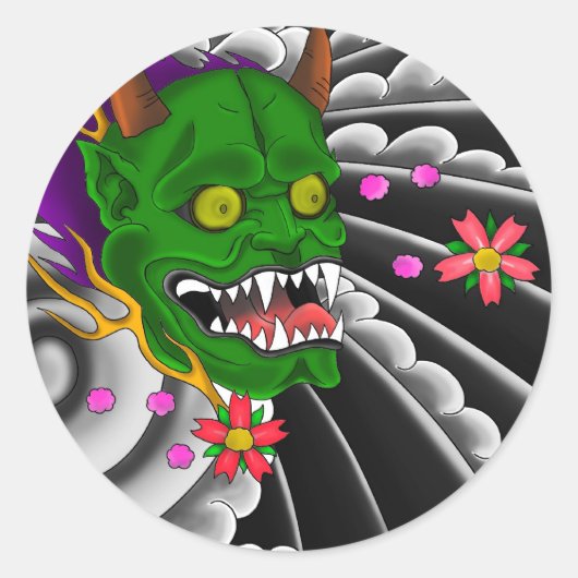 Sticker Rond tatouage de masque japonais (Devant)