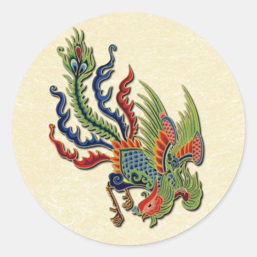 Sticker Rond Tatouage de paon chinois riche (Devant)
