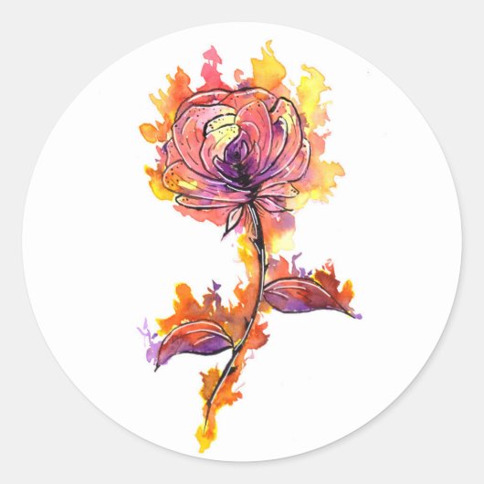 Sticker Rond Tatouage de rose en feu (Devant)