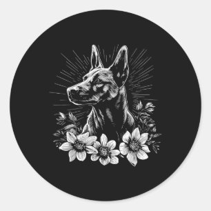 Sticker Rond Tatouage de style rétro Amoureux des chiens belge