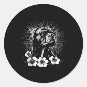 Sticker Rond Tatouage de style rétro Amoureux des chiens Boxer