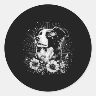 Sticker Rond Tatouage de style rétro Amoureux des chiens Collie