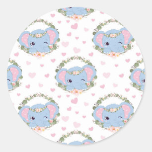 Sticker Rond Tatouage d'Elephant And Flower