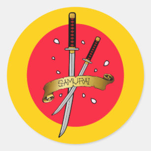 Sticker Rond Tatouage d'épée Samurai