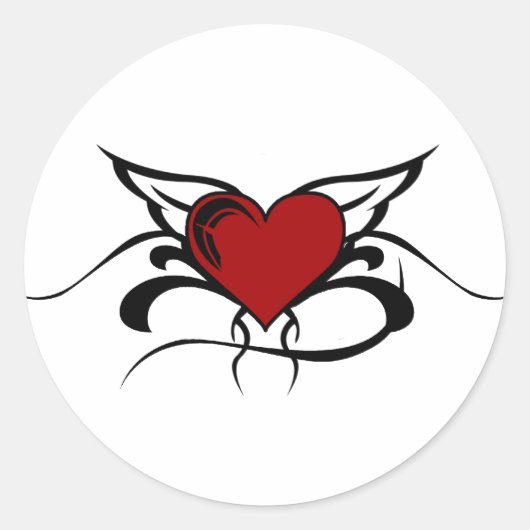 Sticker Rond Tatouage du coeur ailé (Devant)