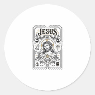 Sticker Rond Tatouage flash Jésus Christianisme Tatouage flash