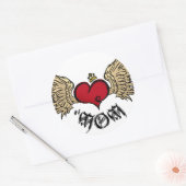 Sticker Rond Tatouage Maman Couronné Coeur avec ailes (Enveloppe)