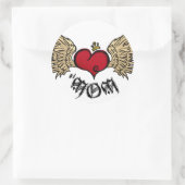 Sticker Rond Tatouage Maman Couronné Coeur avec ailes (Sac)
