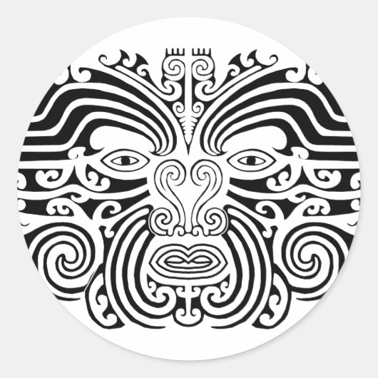Sticker Rond Tatouage Maori - Noir et Blanc (Devant)
