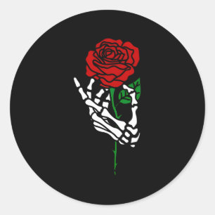 Sticker Rond Tatouage Rose à main de squelette